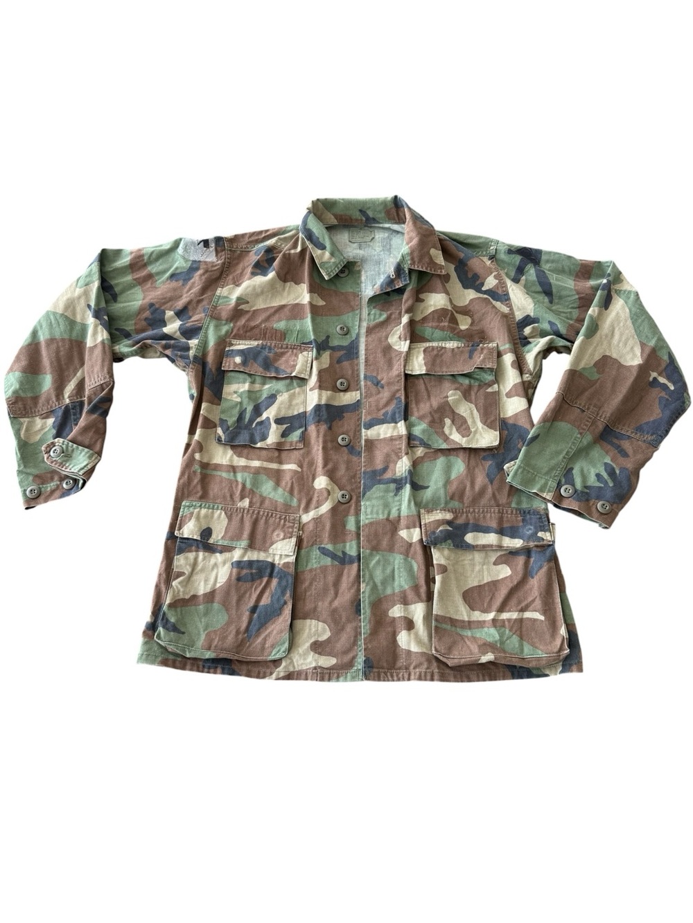 Vintage US Army M81 Woodland Camo BDU Jacket Distressed Thrashed Grunge S R
